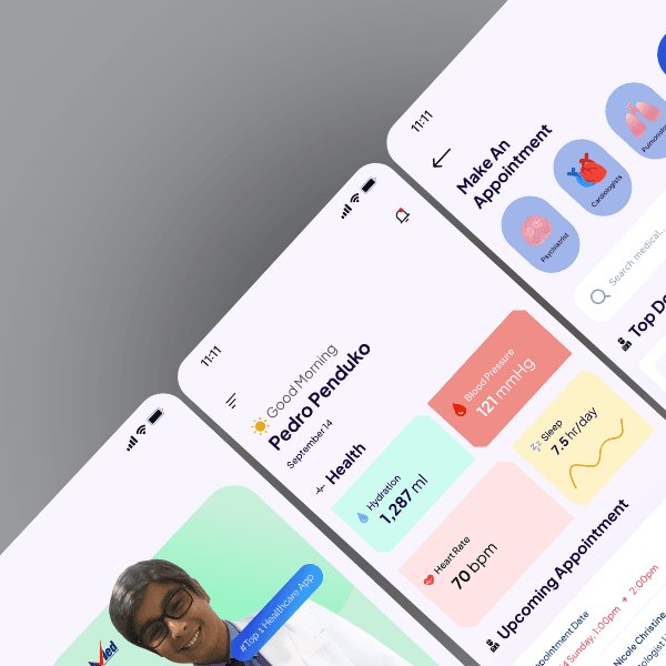 Mobile healthcare dashboard and appointment interface mockup